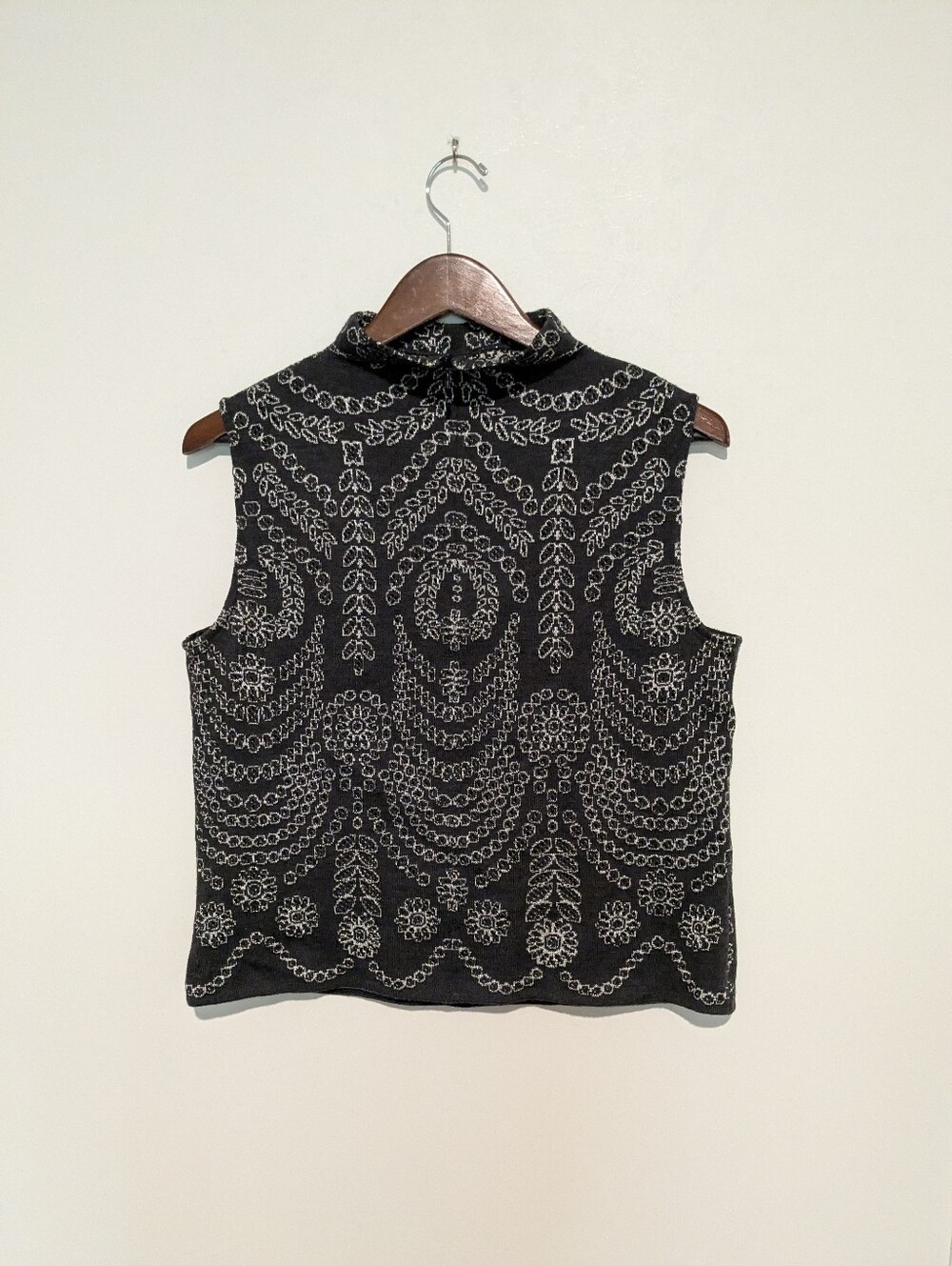 St John Knit Shell Top S/Less Pointelle Mock T M Grey Silver - Picture 2 of 6
